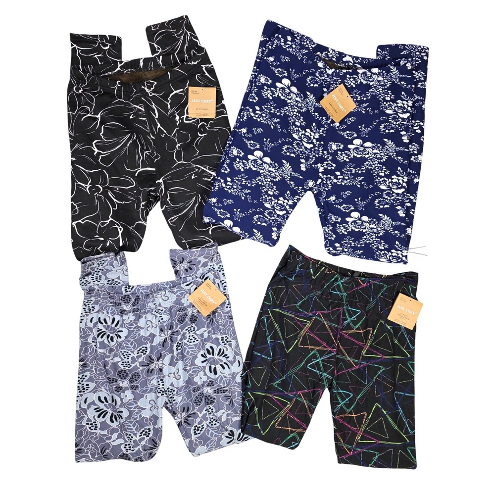Just Cozy Fleece Lined Floral Leggings Womens M/L Mixed lot of 4 NEW Botanical